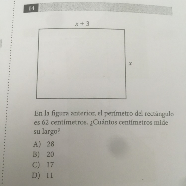 En la figura anterior el perímetro del rectángulo es 62 centimetros. ¿Cuantos cent-example-1