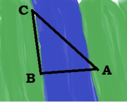 You need to find the distance across a river, so you make a triangle. BC is 661 feet-example-1