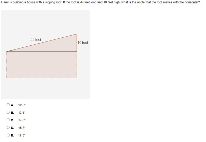 Harry is building a house with a sloping roof. If the roof is 44 feet long and 10 feet-example-1