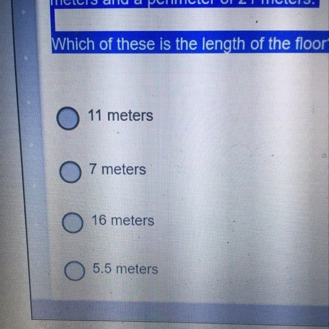 A rectangular tile floor has a width of 5 meters and a perimeter of 21 meters. Which-example-1