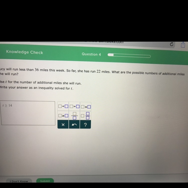 Is ‘t is greater than or equal to 14’ correct?-example-1