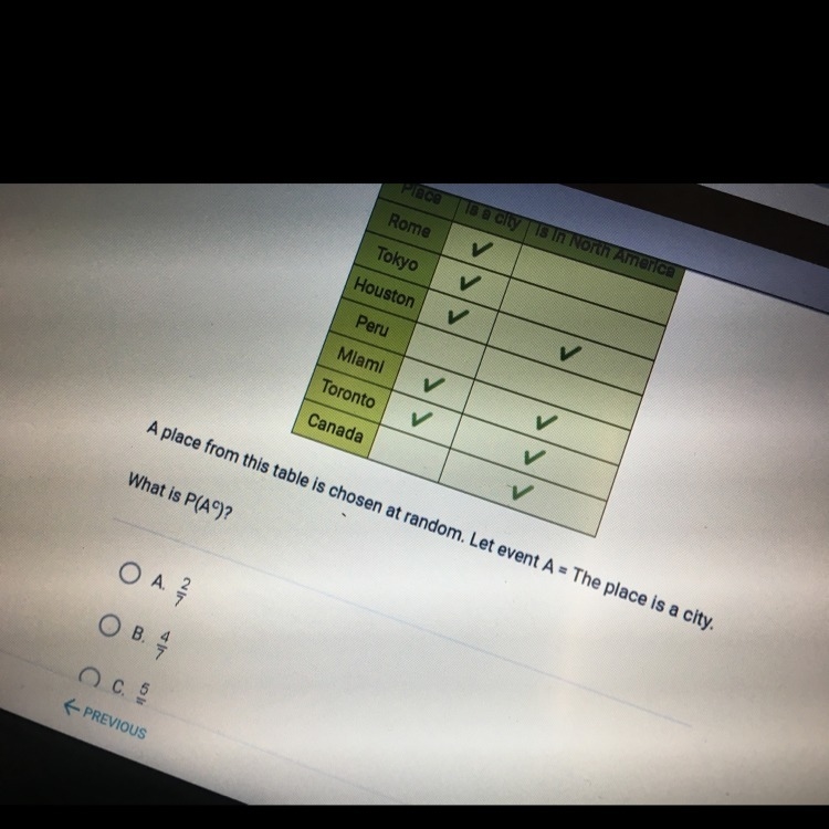 A place from this table is chosen at random. Let event A= The place is a city. What-example-1