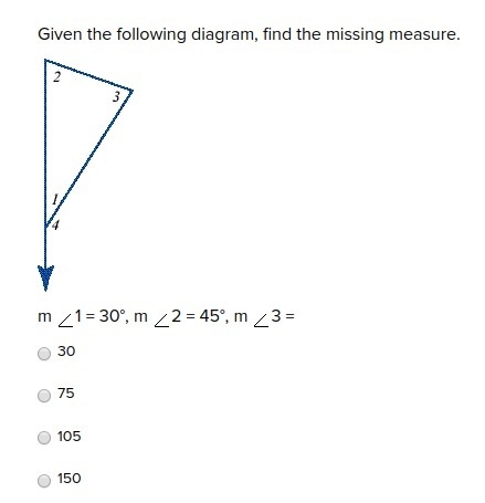 M 1 = 30°, m 2 = 45°, m 3 = 30 75 105 150-example-1