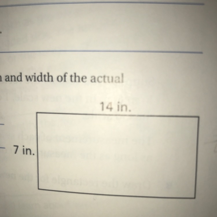 The scale in the drawing is 2in:4ft. What are the length and width of the actual room-example-1