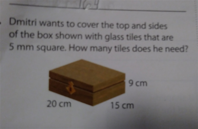 Dmitri wants to cover the top and sides of the box shown with glass tiles that are-example-1