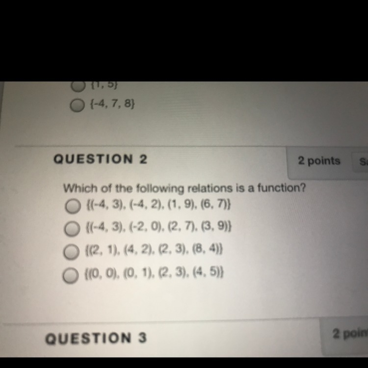 Which of the following relations is a function?-example-1