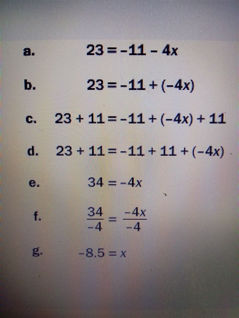 Which properties of equality justify steps c and f A. Subtraction property of equality-example-1