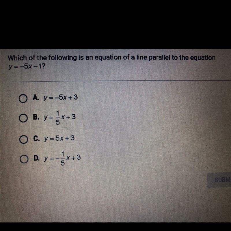 Which of the following is an equation of a line parallel to the equation y=-5x -1?-example-1