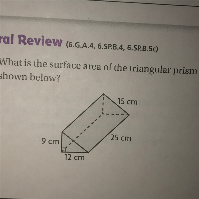 What is the surface area of the triangular prism shown below-example-1