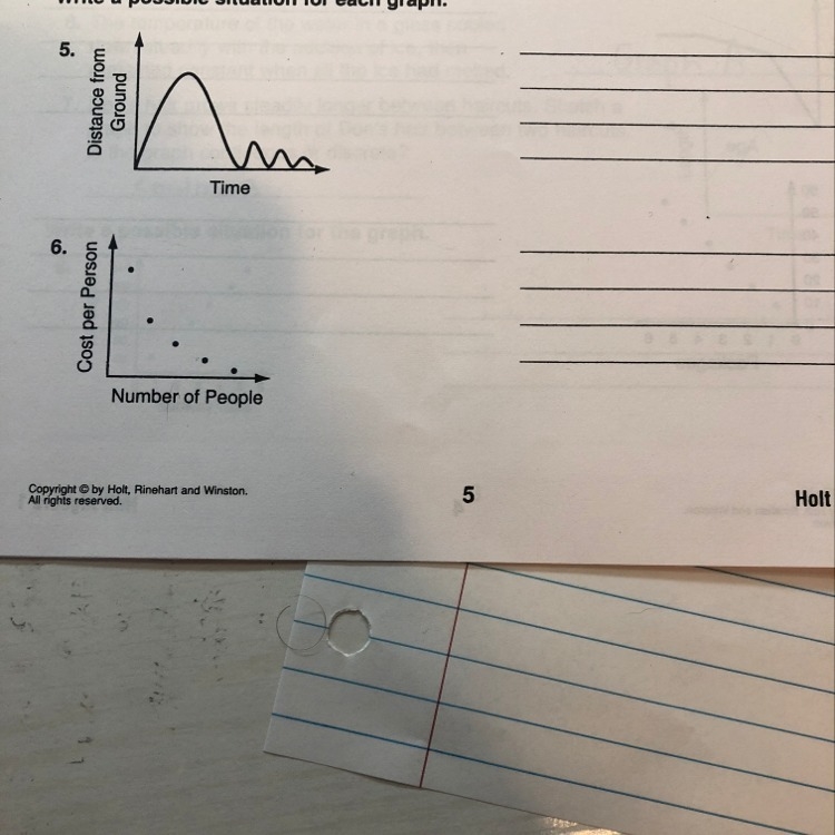 Help?!!!I’m supposed to write a possible situation for each graph-example-1