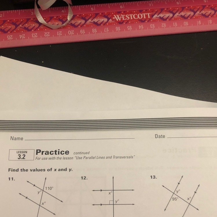 Need help figuring out the values of x and y for 11-13 please and thank you!!-example-1