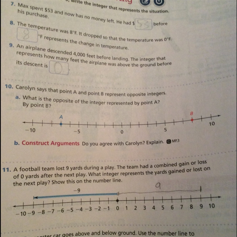 Carolyn says that point A and point B represent opposite integers. a. What is the-example-1