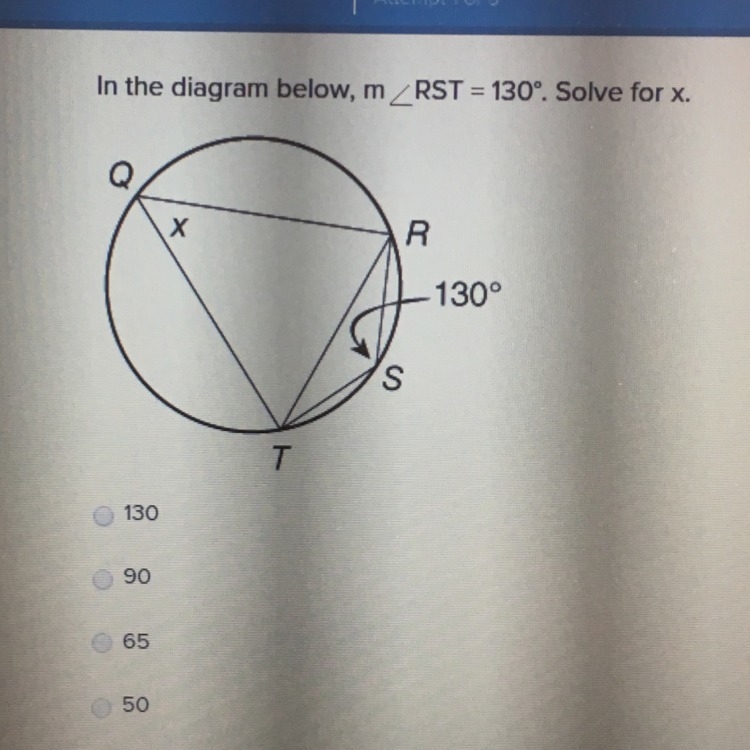 In the diagram below, m RST=130. Solve for x-example-1