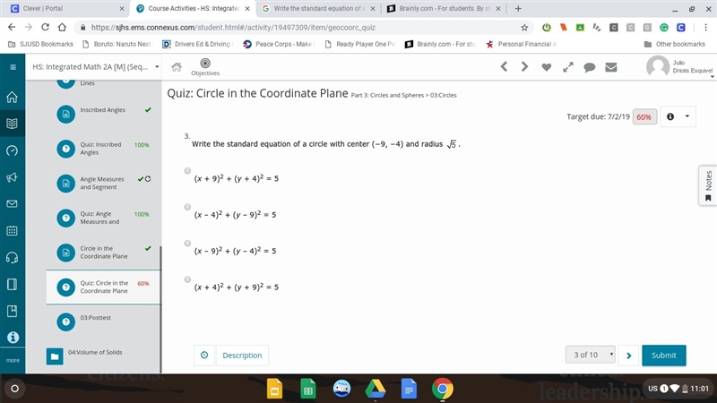 Write the standard equation of a circle with center (−9, −4) and radius 5-example-1