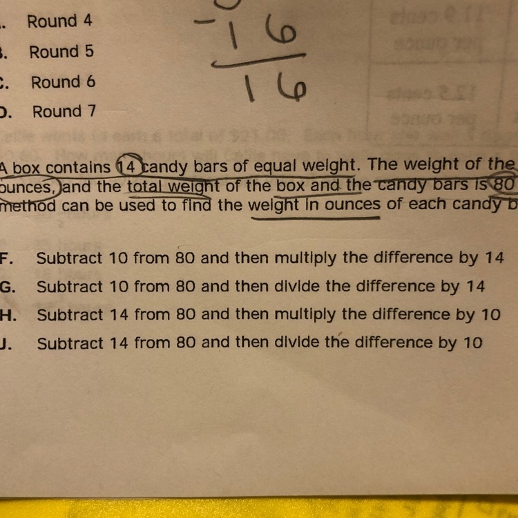 A box contains 14 candy bars of equal weight the weight of the empty box is 10 ounces-example-1