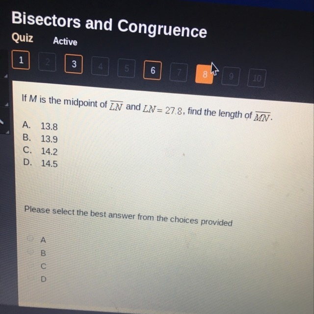 If M is the midpoint of LM and LN=27.8,find the length of MN-example-1