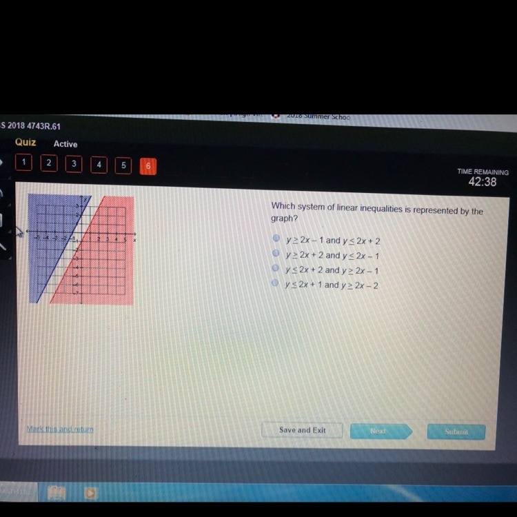 Which system of linear inequalities is represented by the graph?-example-1