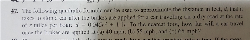 47. The following quadratic formula can be used to approximate the distance in feet-example-1