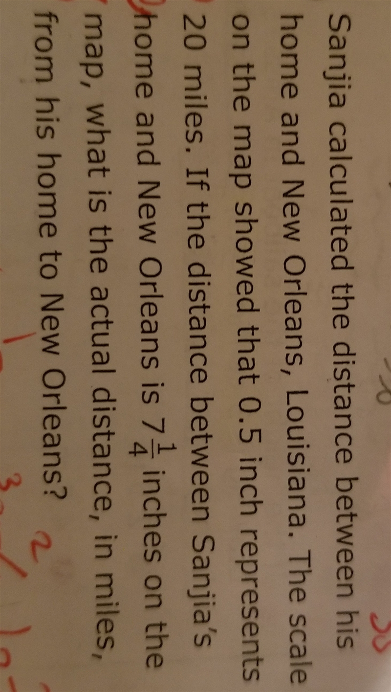 Sanjia calculated the distance between his home and New Orleans, Lousiana. The scale-example-1