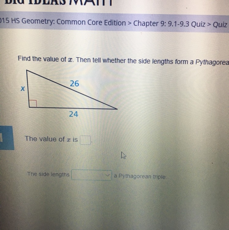 Find the value of x. Then tell whether the side lengths from a Pythagorean triple-example-1