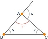 Which relationship is always true for the angles r, x, y, and z of triangle ABC? x-example-1