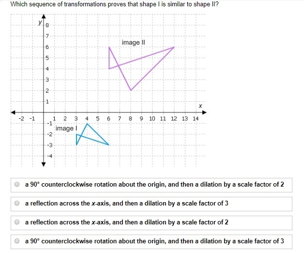 Which sequence of transformations proves that shape I is similar to shape II?-example-1