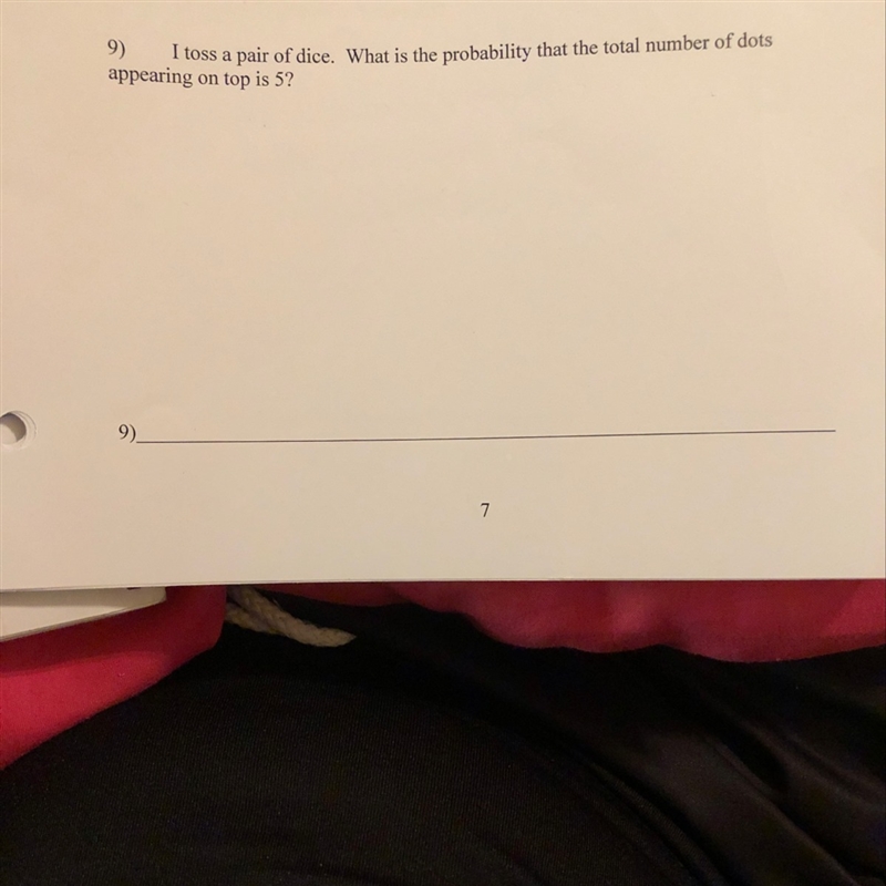 What is probability that the total number of dots appearing on top is 5?-example-1