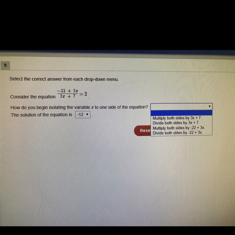 How do you begin isolating the variable x to one side of the equation-example-1