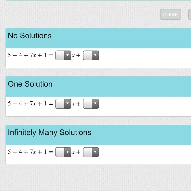 Use the drop-down menus to complete each equation so the statement about its solution-example-1