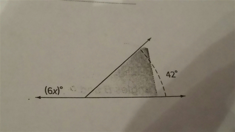 A skateboard ramp forms at 42 degrees angle as shown find the x value-example-1