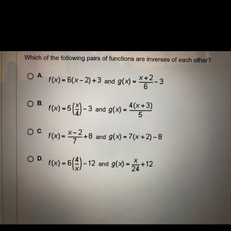 Which of the following pairs of functions are inverses of each other?-example-1