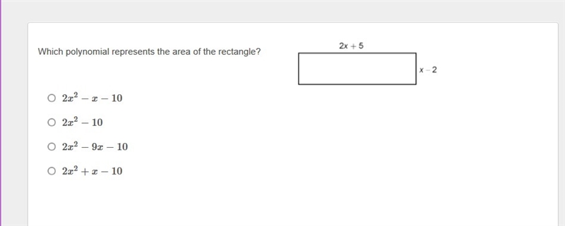 20 POINTS TO WHOEVER ANSWER Which polynomial represents the area of the rectangle-example-1