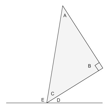 In the figure, angle A measures 41° and angle D measures 32°. What is the measurement-example-1