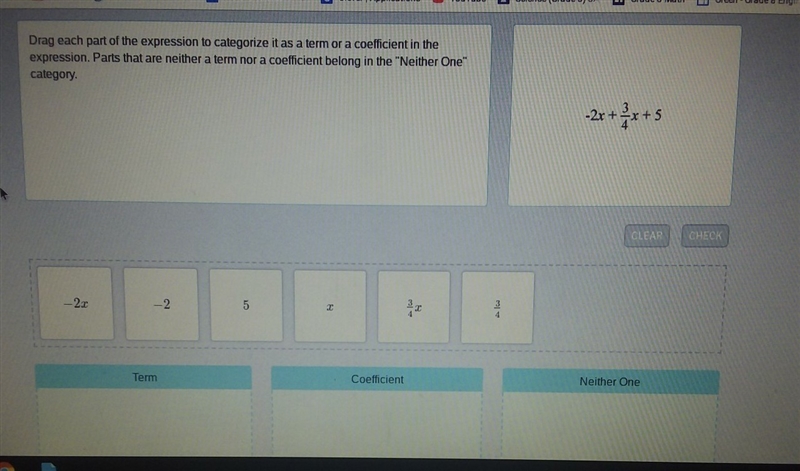 Drag each part of the expression to categorize it as a term or a coefficient in the-example-1