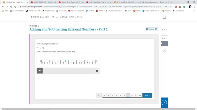 Please help. I don't want to fail! Subtract using the number line. 2−(−3) Select the-example-1