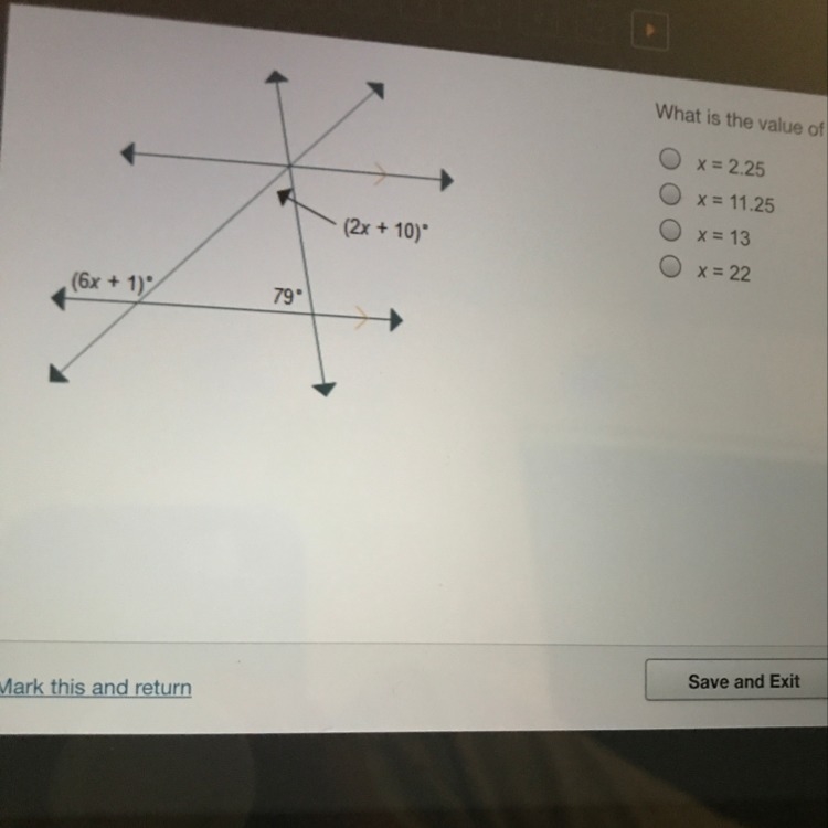 What is the value of X? X=2.25 X=11.25 X=13 X=22-example-1