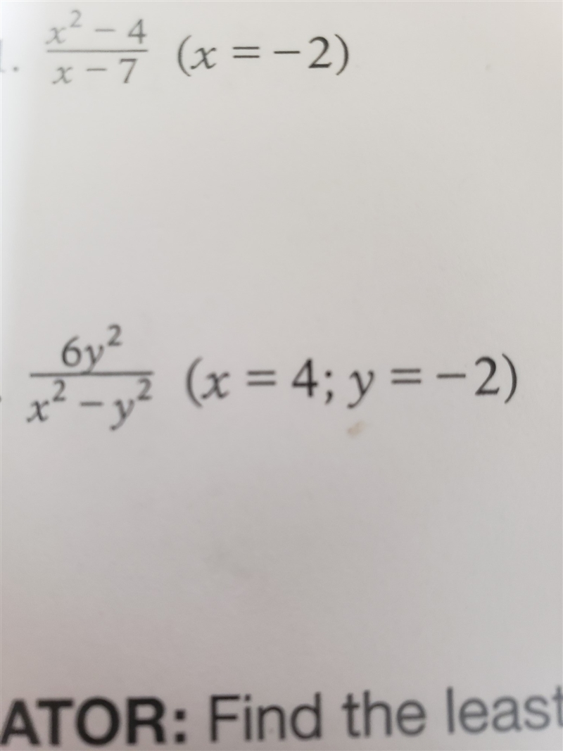 Evaluate each rational expression using given values-example-1