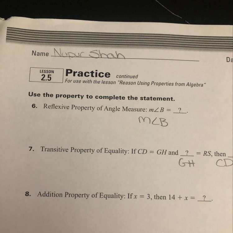 Need help with 8: use the property to complete the statement-example-1