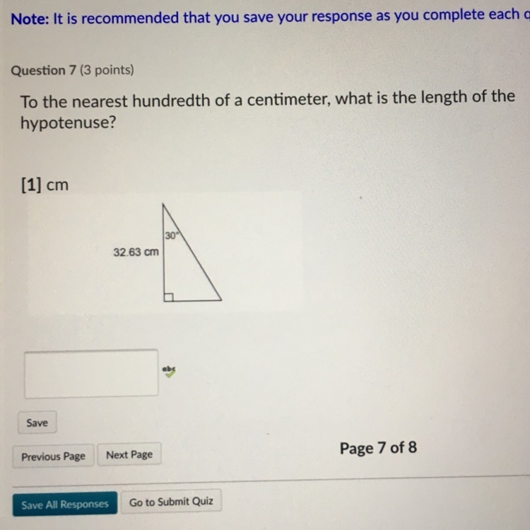 To the nearest hundredth of a centimeter, what is the length of the hypotenuse?-example-1