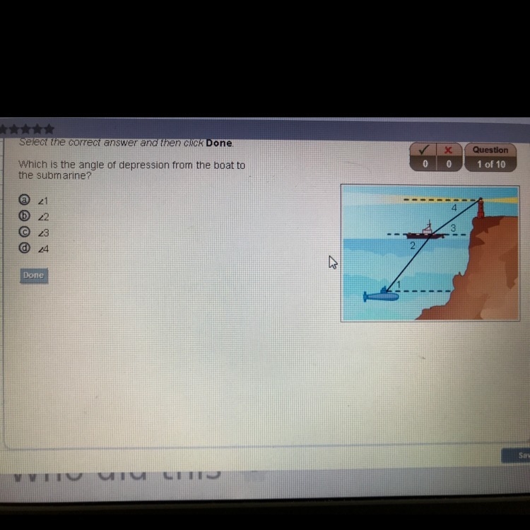 Which is the angle of depression from the boat to the submarine?-example-1