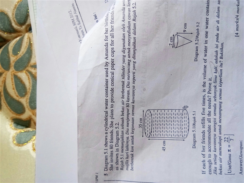 diagram 5.1 shows a cylindrical container used by Amanda for her birthday party she-example-1