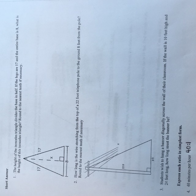 How long is the wire stretching from the top of a 22 foot telephone pole to the ground-example-1