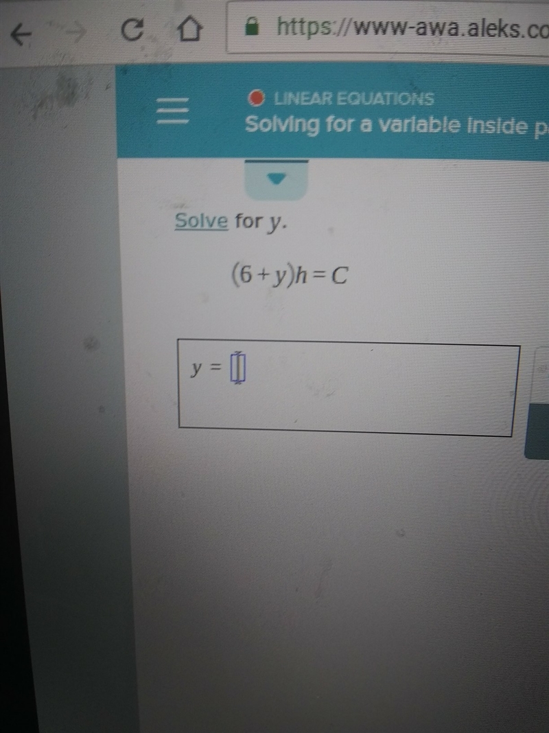 Solve for y (6+y)h=c-example-1