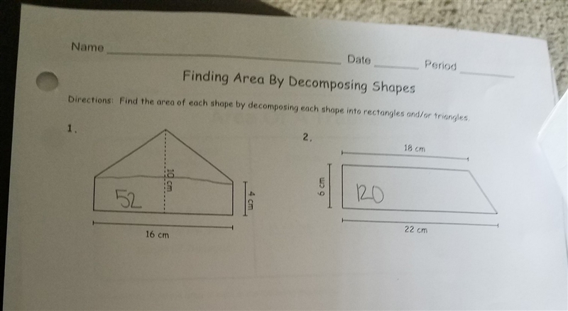 Find the area of each shape by decomposing each shape into rectangle and/or triangle-example-1