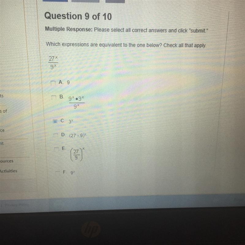 Hi how expressions are equivalent to the one below? Check all that apply.-example-1