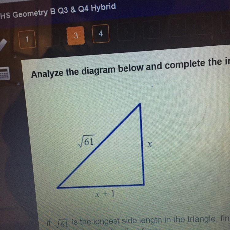 If 61 is the longest side length in the triangle , find the value of x that makes-example-1