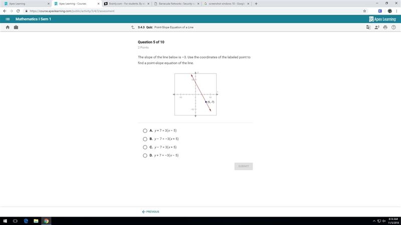 the slope of the line below is -3. Use the coordinates of the labeled point to find-example-1