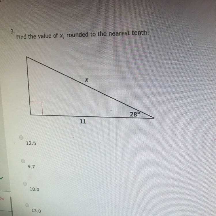 Find the value of x, rounded to the nearest tenth. Answers : a.)12.5 b.)9.7 c.) 10.0 d-example-1