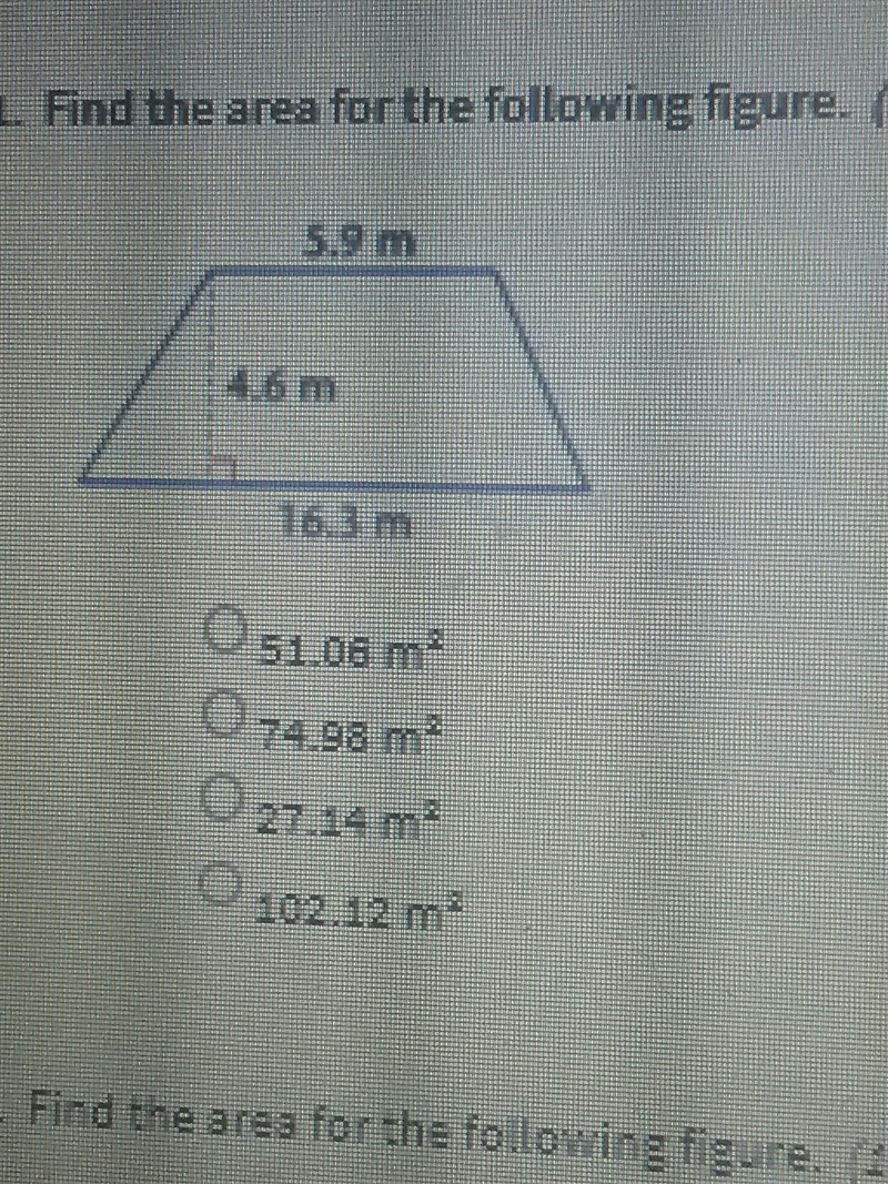 The area of a trapezoid with the points of 4.6 5.9 and 16.3-example-1