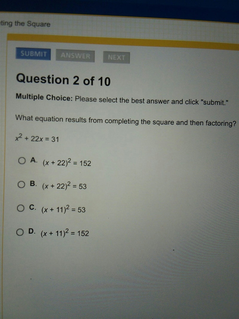 What equation results from completing the square and then factoring.-example-1